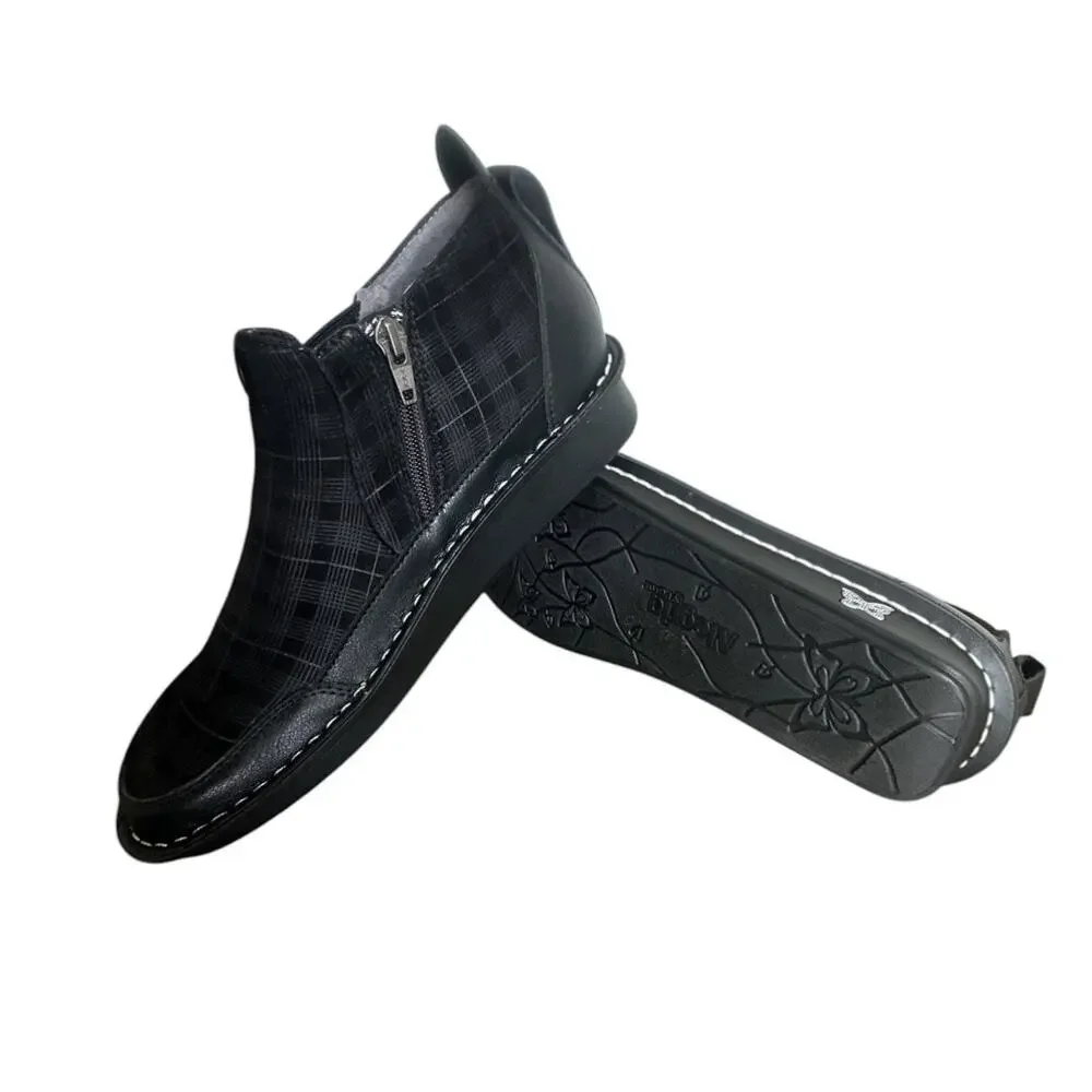 Alegria Ankle Boots Nell Plaid To Meet You Women's Size 9 Black Wide Zip Comfort